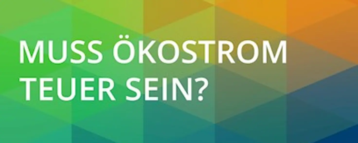 GASAG Kampagnenbild mit grünen, blauen und orangefarbenen Kacheln und dem Slogan "Muss Ökostrom teuer sein?"